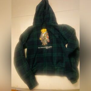 Polo Ralph Lauren tartan Green Plaid Hoodie with Bear Motif